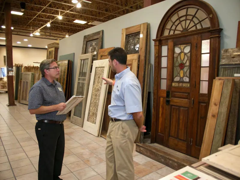 Architectural salvage specialist consulting with customer in Tampa showroom